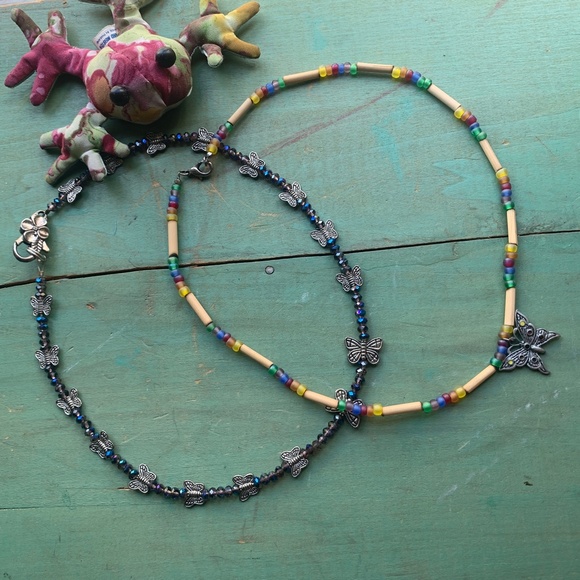Artesian Made Crystal & Butterflies Necklace & Hippie Beaded Butterfly Necklace - Picture 7 of 9